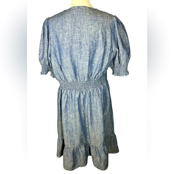 Boden Blue Anna Linen Tiered Dress Puff Ruffle Sleeves Size 10 Fit & Flare - Picture 11 of 15